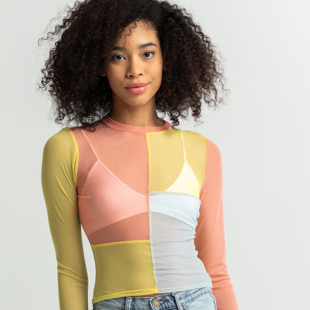 RSQ Womens Solid Blocked Mesh Tee